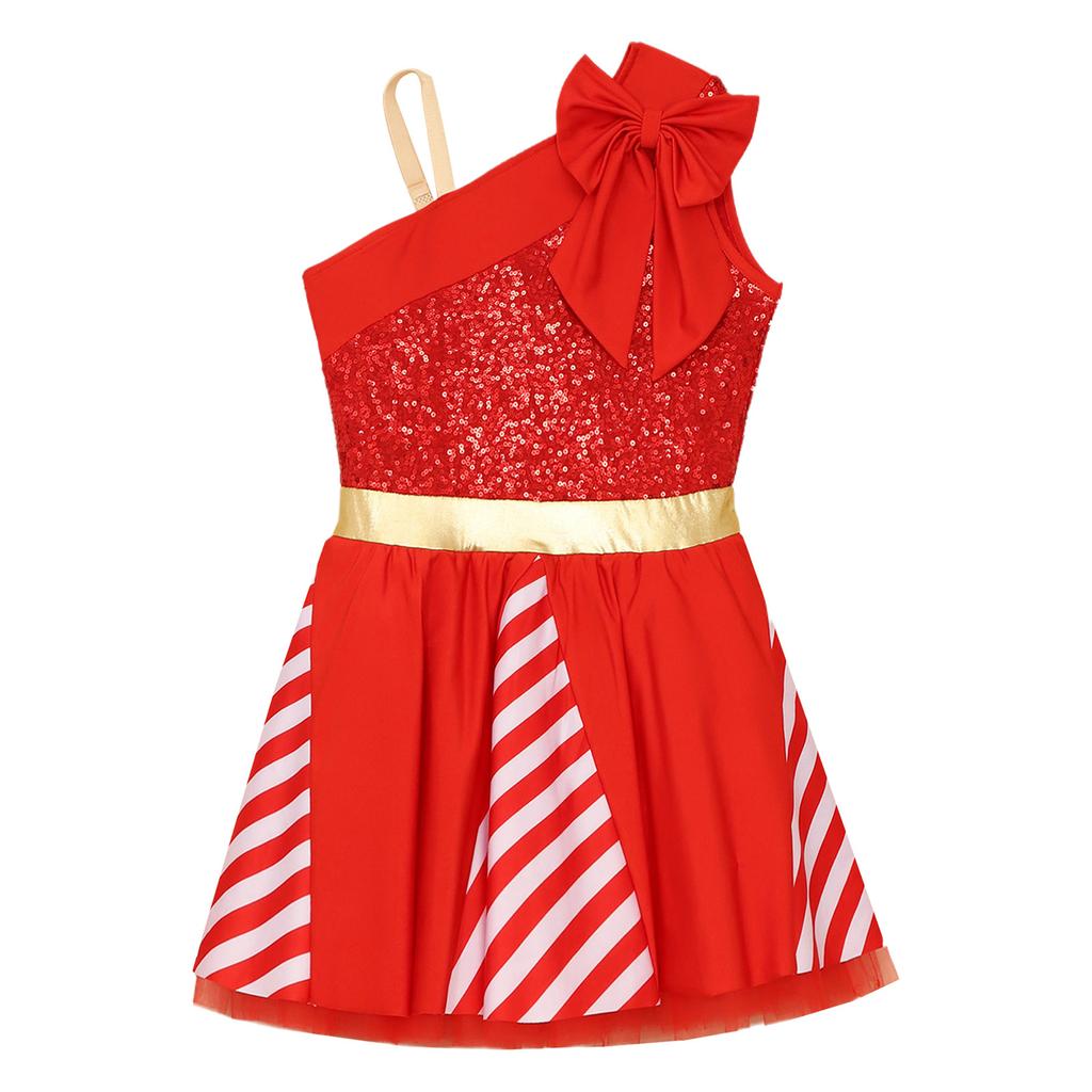 Girl Christmas Costume Sleeveless Sequins Stripes Tutu Dress Dance Dress Figure Skating Dress