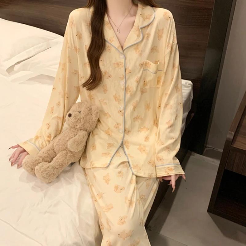 Cartoon Cute Little Dog Print Women Pajamas French Lazy Fashion Casual Homewear New Milk Silk Wrinkled Cloth Pajamas