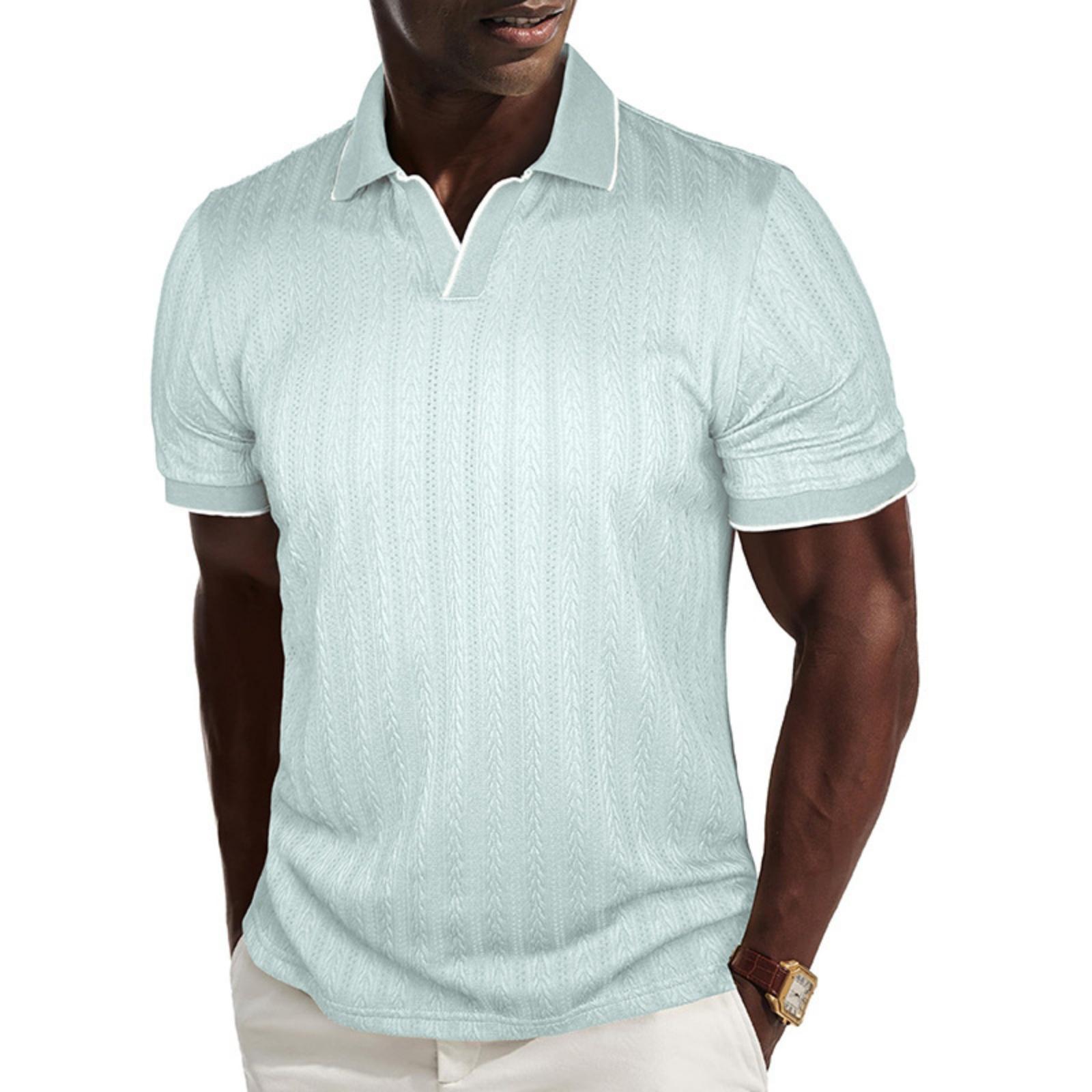 

Мужская повседневная стильная трикотажная футболка с текстурированной поверхностью - мужская эластичная футболка для гольфа с коротким рукавом M