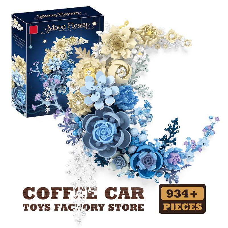 Non-Toxic Creative Moon Flowers Building Blocks Home Decoration Romantic Bouquet Moc Bricks Wall Decor Eternal Plant Children Friend Kid Gifts