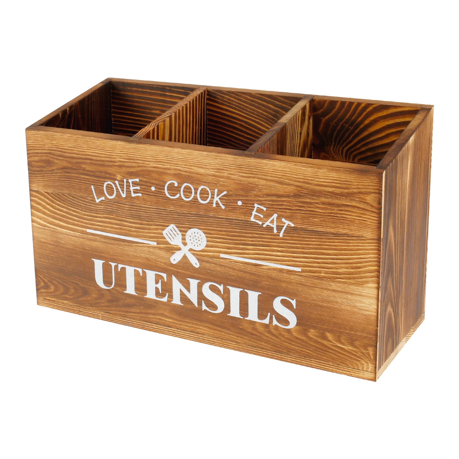 

Wooden Cutlery Holder 3 Compartment Tableware Drainboard Spoon Storage Kitchen Utensil Caddy Organizer Kitchen Silverware Holder коричневий