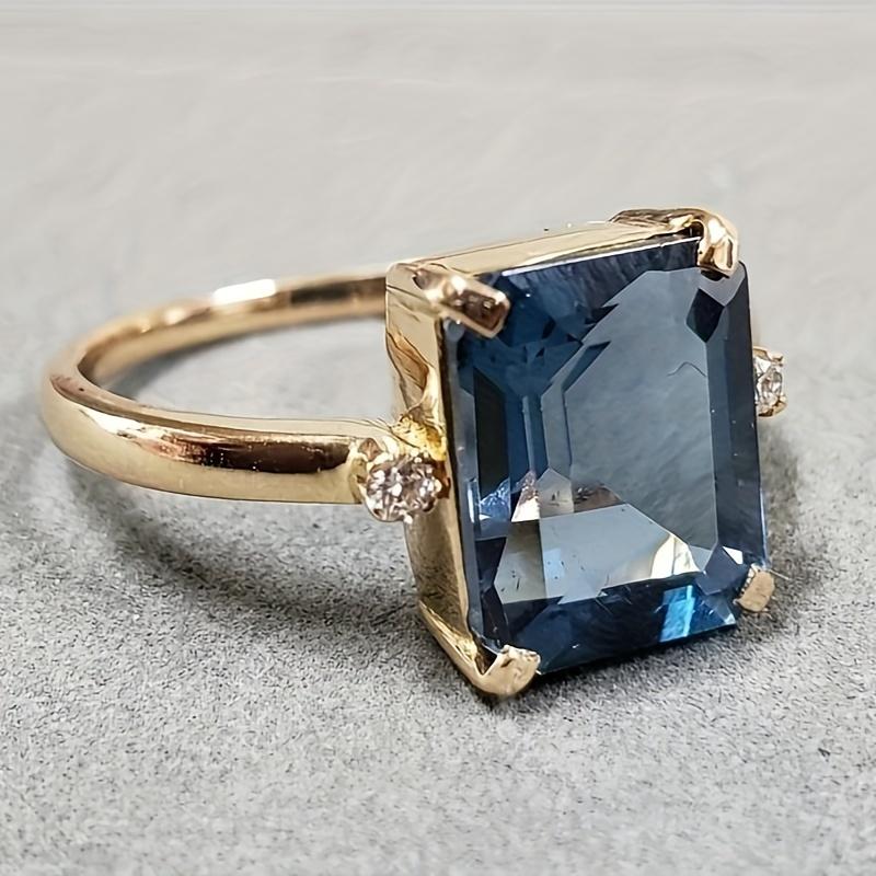 1Pc Vintage Geometric Shiny Zircon Ladies Ring Fashion Blue Zircon Jewelry Engagement Ring For Brides Wedding Ring Party Gifts