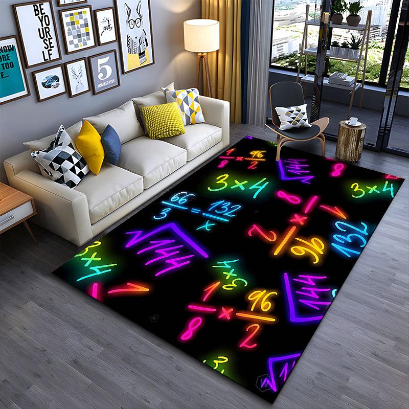 Neon Math Symbols Design Carpet suitable as a non-slip mat for the living room or bedroom sofa