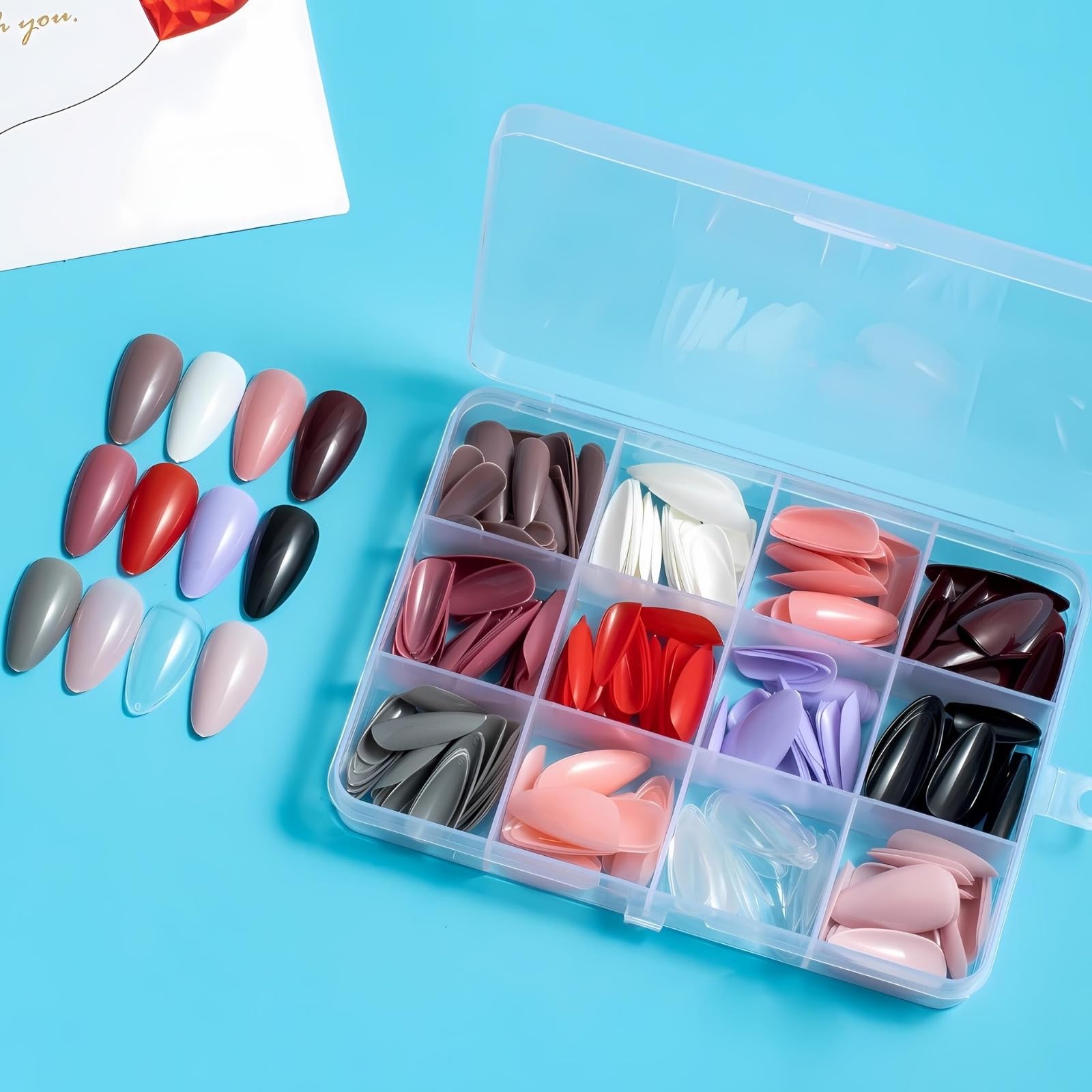 

COLORBIRD Short Nail Tips, 12 Colors, 288 Pieces, Black, Pink, Blue, Ocean, Pool, Simple and Stylish Nail Tips (Point S Gloss)