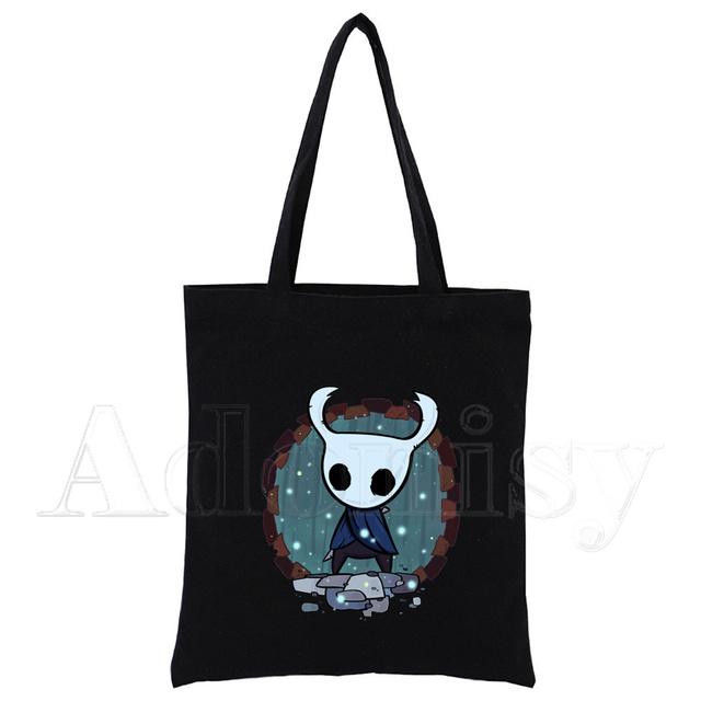 Hollow Knight Harajuku Konst Shopping Svarta Väskor Canvas Tote Bag Tryckt Tecknad Återanvändbar Tygkasse Handväska Axelväskor Anpassad