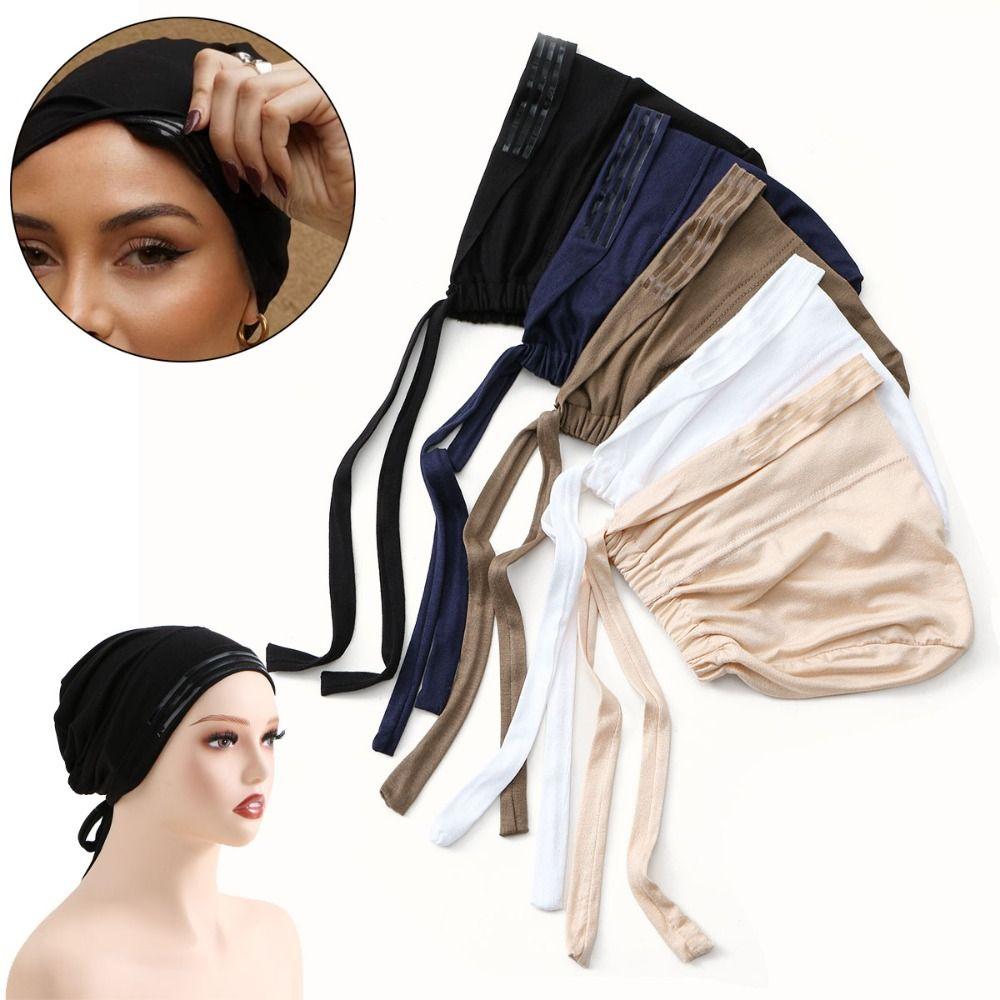 Solid Color Muslim Hijab Cap Stretch Material Inner Hijab Caps Elastic Turban Hat  Islamic Wear