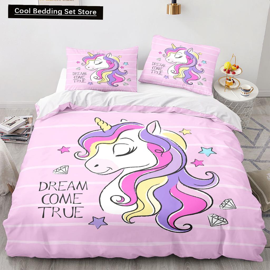 Cartoon Rainbow Unicorn Bedding Sets 135x200 Duvet Cover Set Pillowcases Queen Single Double Twin Size Bed Linen for Kids Girls