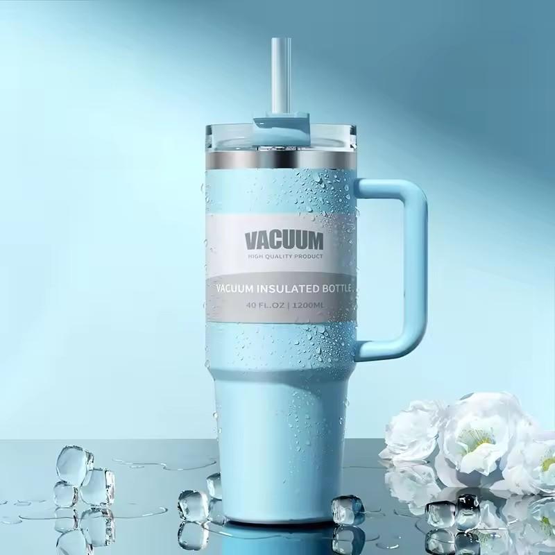 40oz 304 Paslanmaz Çelik Yalıtımlı Su Şişesi, Termal Kahve Araba Kupası, Soğuk Sıcak Kupalar Saplı Vakumlu Matara Pipet, Spor İçin