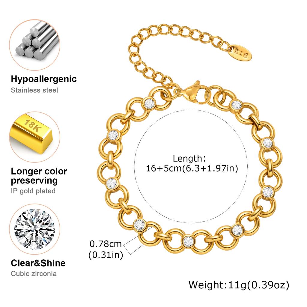 Trendy Stainless Steel Bracelet for Women, 18K Gold Plated Stackable Wrist Chain Minimalist Luxury Jewelry