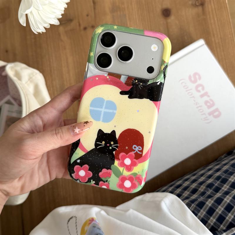 Black Cat Cartoon Chain Phone Case for iPhone 17, 16 Pro Max, 15, 14