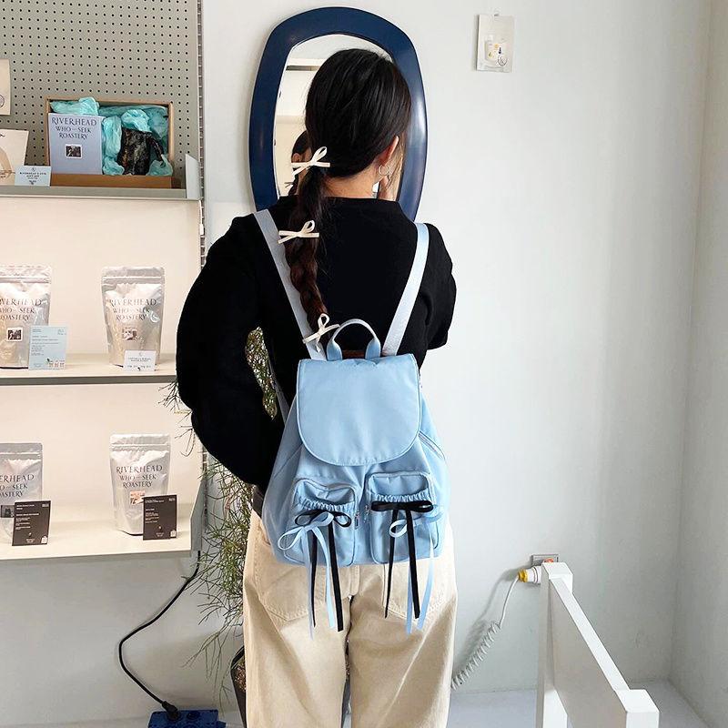 Harajuku Aesthetic  Backpack Women Preppy Style Nylon Bow Chic Casual Backpacks Female Vintage Fairy Core