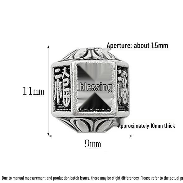 S999 Sterling Silver Hexagonal Spacer Beads with Six-Character Mantra for DIY Bracelet Weaving and Wenwan Accessories.