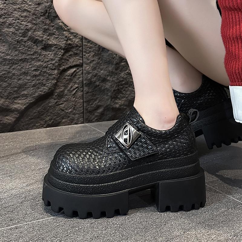 Fashion Designer 9CM High New Autumn Women Weave Leather Sneakers Pumps Platform Casual Shoes Thick Sole Walking Shoes Zapatos Mujer