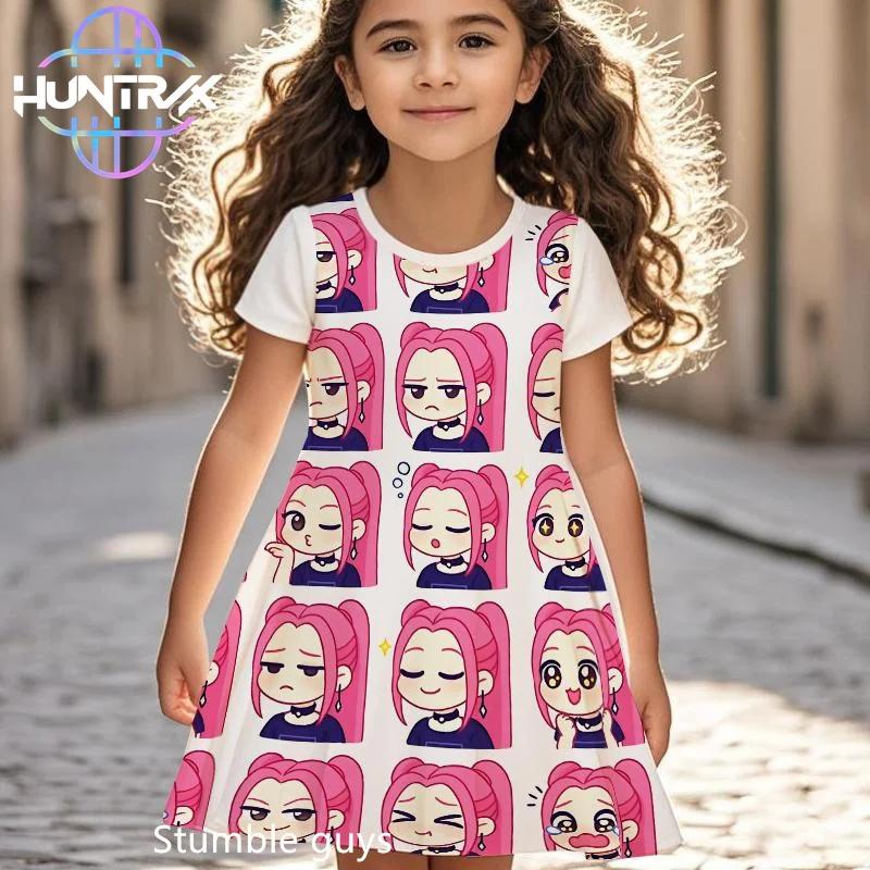 Kpop Demon Hunters Anime Girls Dress Breathable Summer Kids Cartoon Short Sleeve Beach Sundress Casual Nightgown
