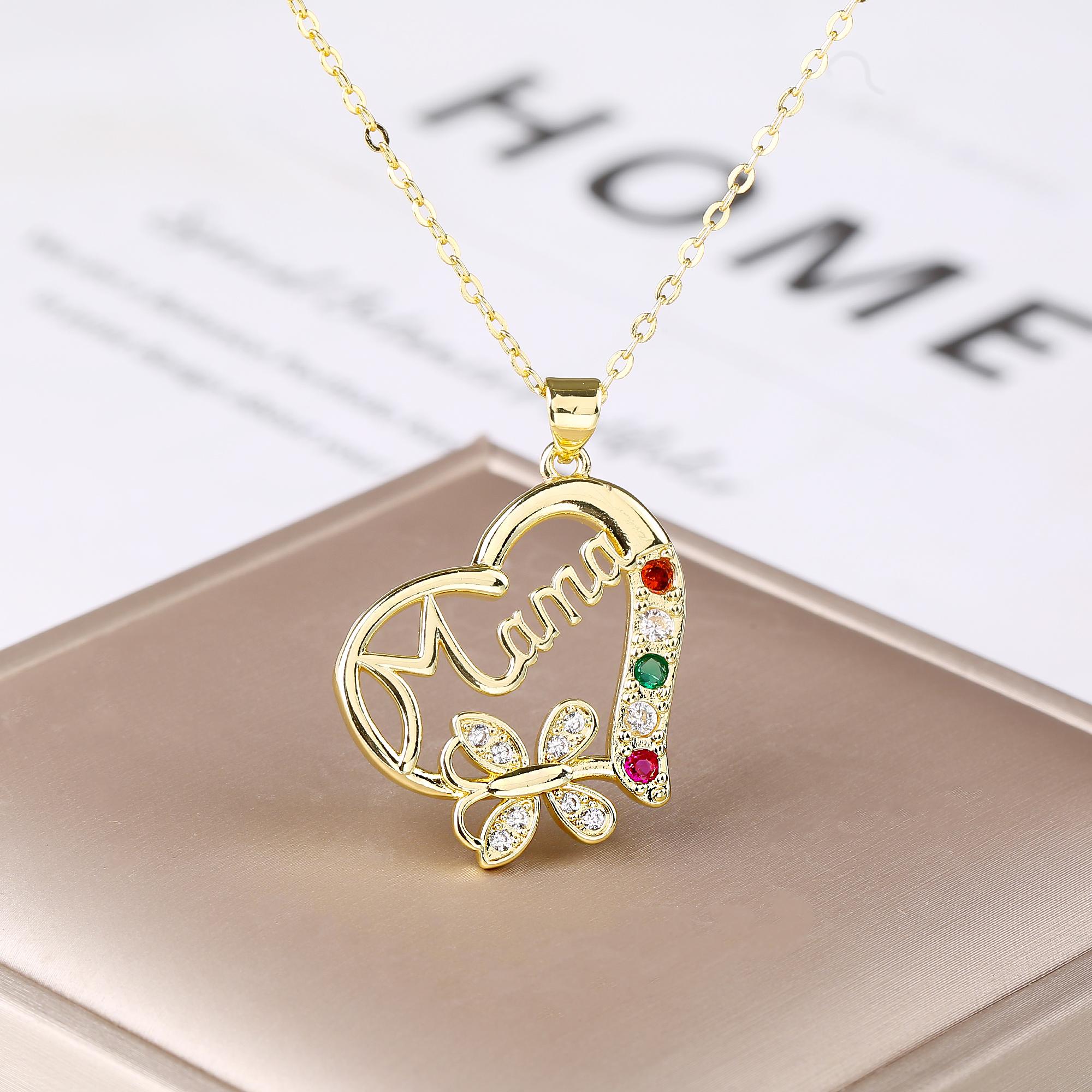 Rhinestone Heart-Shaped Mom Pendant Necklace Fashion Elegant Necklace Zircon Accessories for Women Daily Wear Mothers Day Gift