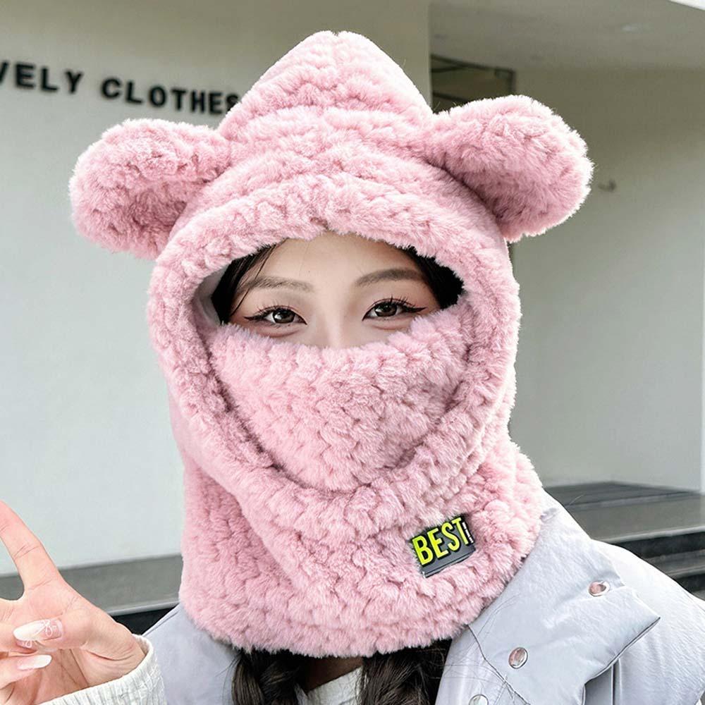 

Комплект из шарфа и шапки с плюшевым медведем, мультяшный жаккардовый свитер, шапка, корейский стиль, шарф, защищающий от холода, для велоспорта