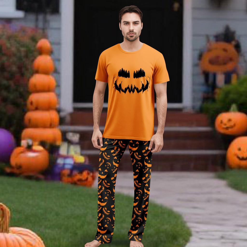 Print Cute Family Set Pajamas, Home Clothes, Family Set Short Sleeve Top Pants Set