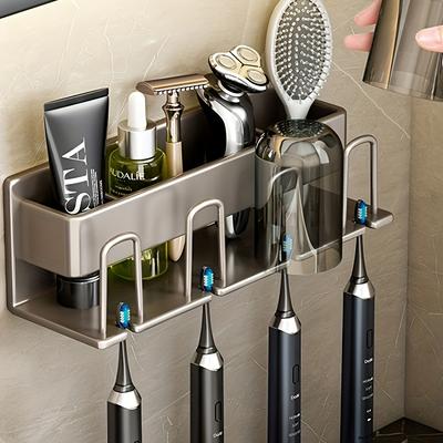 1 Piece Of 2/3/4 Screw Wall Mounted Aluminum Electric Toothbrush Holder Toilet Sink Mouthwash Cup Cosmetic