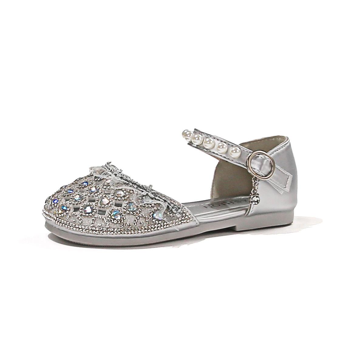 

Toddler Girls Princess Shoes Summer Sparkle Rhinestone Soft Sole Non Slip Hook and Loop Casual Flats size 26 серебряный