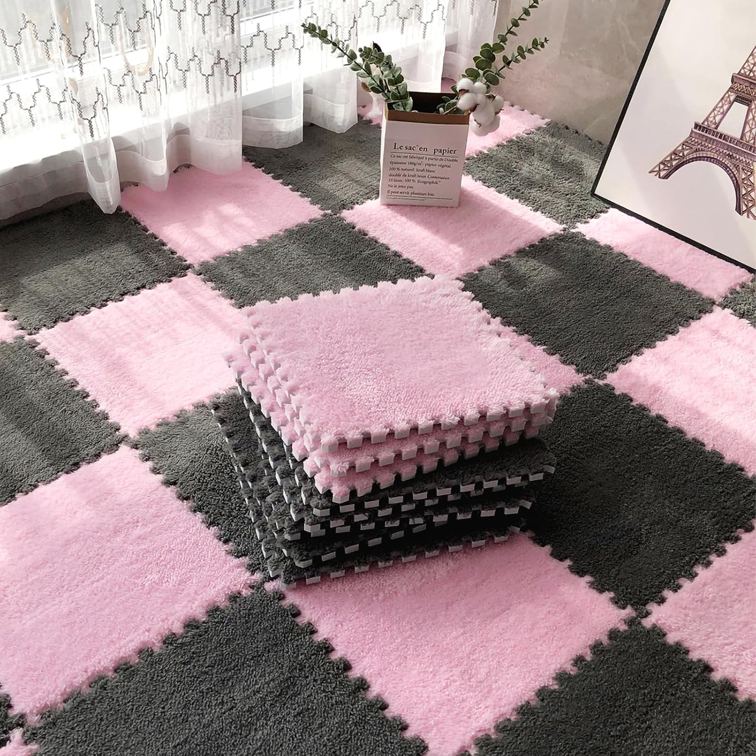 Разноцветный плюшевый пэчворк коврик для пола, игровой коврик для ребенка, коврик из ЭВА-пены с замками, коврик для спальни у кровати, красочная декорация интерьера 16pcs