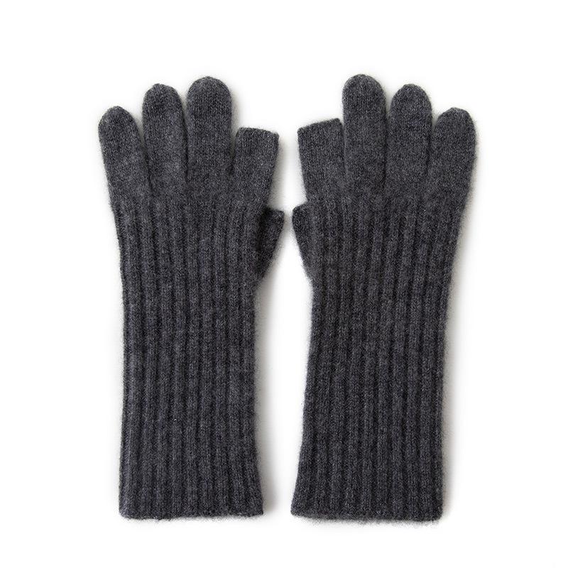 Cashmere Autumn and Winter New Style Unisex Pit Strip Leaky Finger Warm Cycling Windproof Knitted Five Finger Gloves