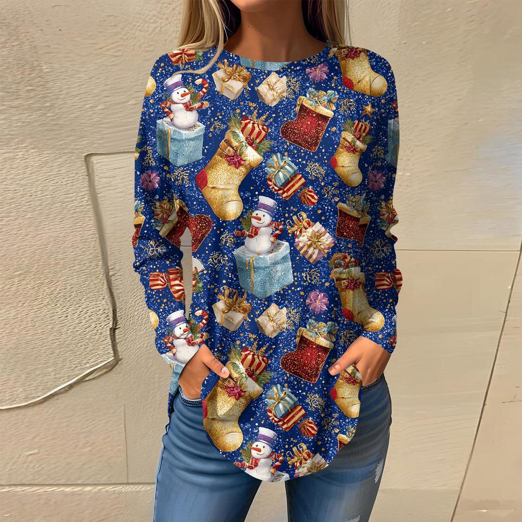 חולצות טי לנשים סתיו קז'ואל שרוול ארוך חולצות סווטשירט הדפס גרפי וינטג' טופ פולאובר יום האהבה