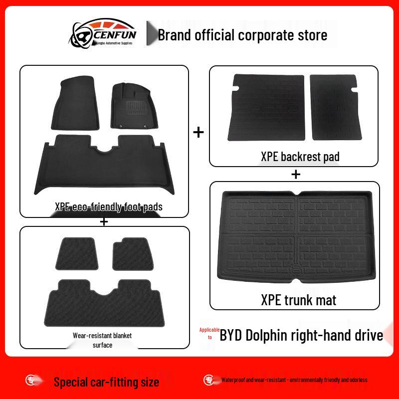 BYD Dolphin Yuan Plus RHD XPE Waterproof Floor and Trunk Mats, Wear-Resistant Backrest Pad