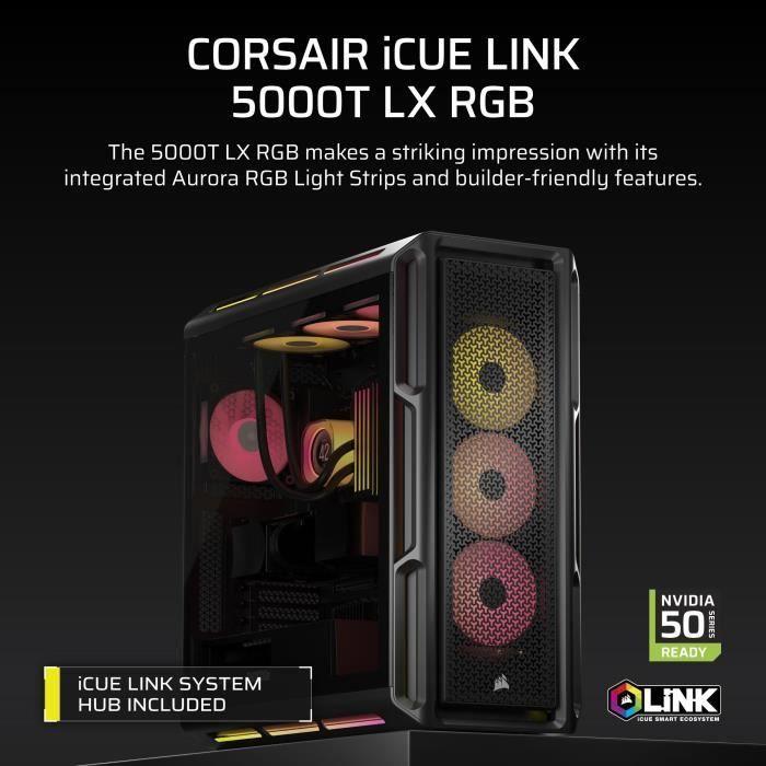PC Case - CORSAIR - iCUE LINK 5000T LX RGB Series - Mid-Tower - Black