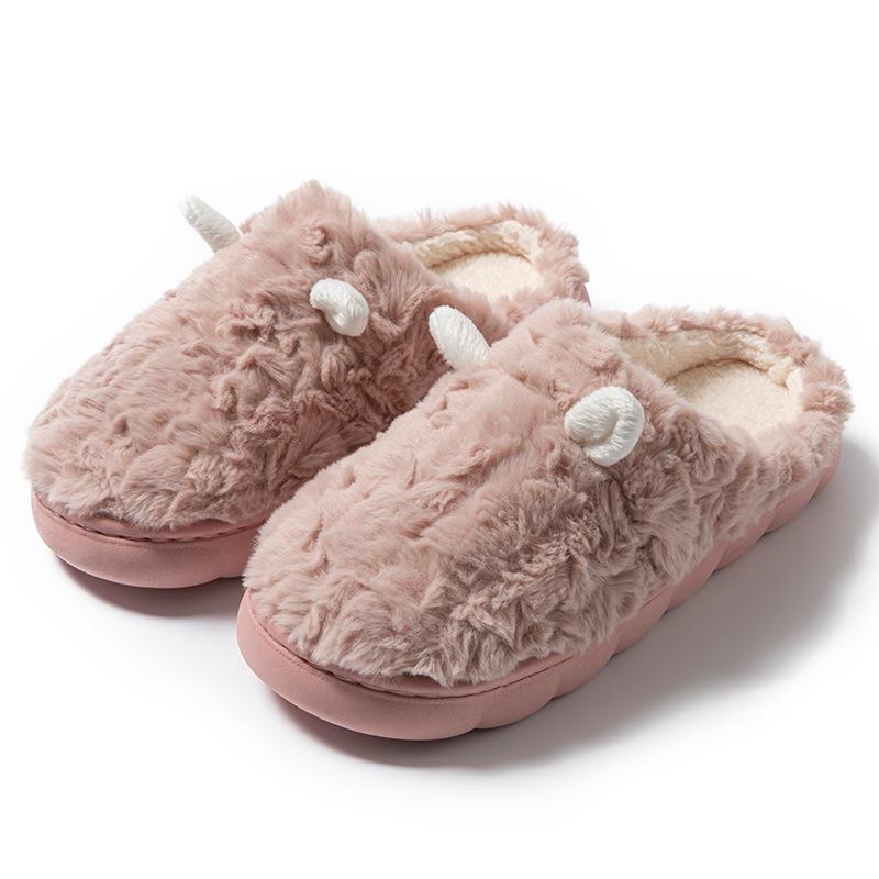 Autumn and winter new plush cotton slippers women's thickened warm non-slip soft sole household cute home fluffy shoes men