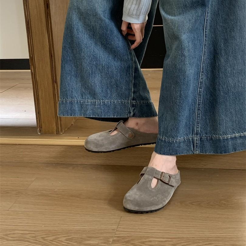 French retro flat-bottomed bag head slippers women's summer 2025 new light-mouth round head Korean version gentle lazy Muller slippers