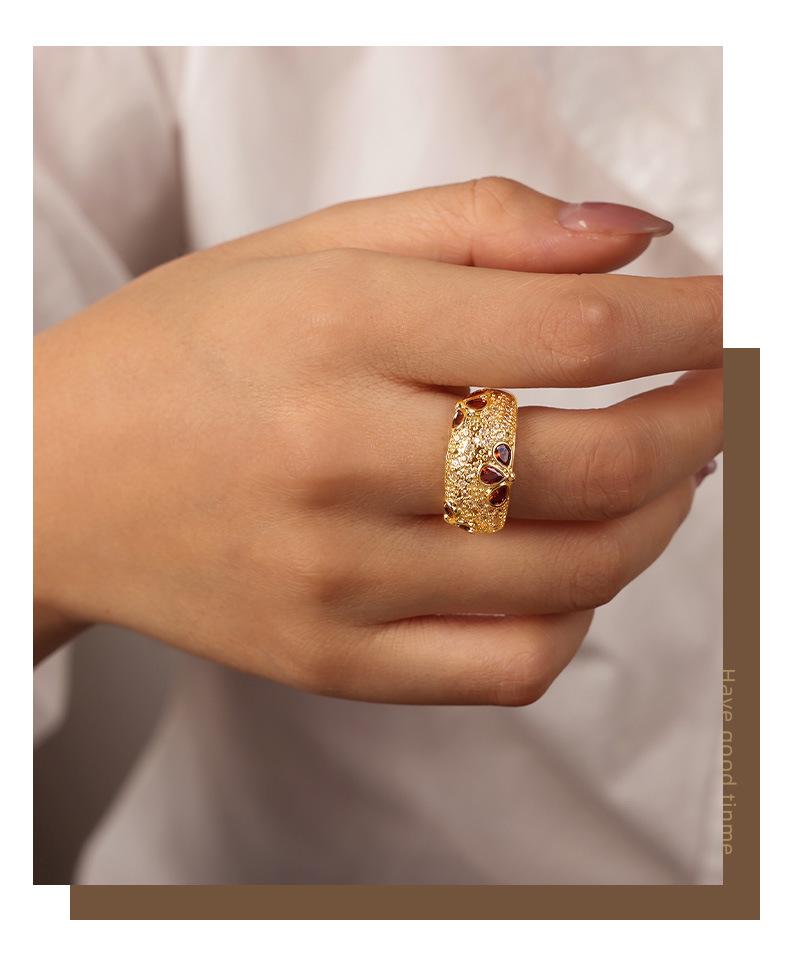 Luxurious French Court Style Copper Ring with Colorful Zircon Inlays, Adjustable for Women