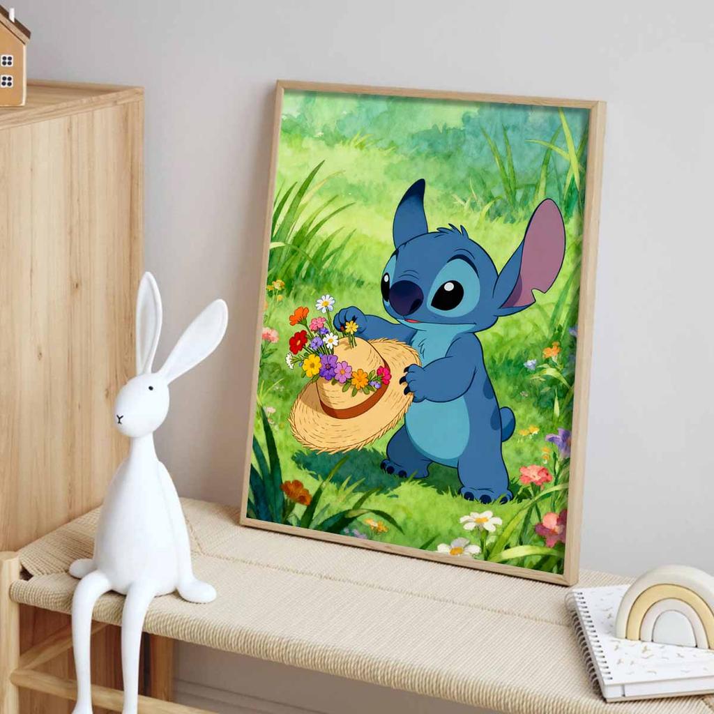 Disney Stitch with flowers diamond art painting kit 5D handmade diy diamond painting, home wall decoration