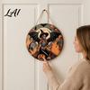 Holiday Hanging Home Ornament Halloween Wooden Sign Round Pendant with Lanyard Retro Distressed Pumpkin Door Sign Wood Skeleton/Pumpkin/Clown Decor