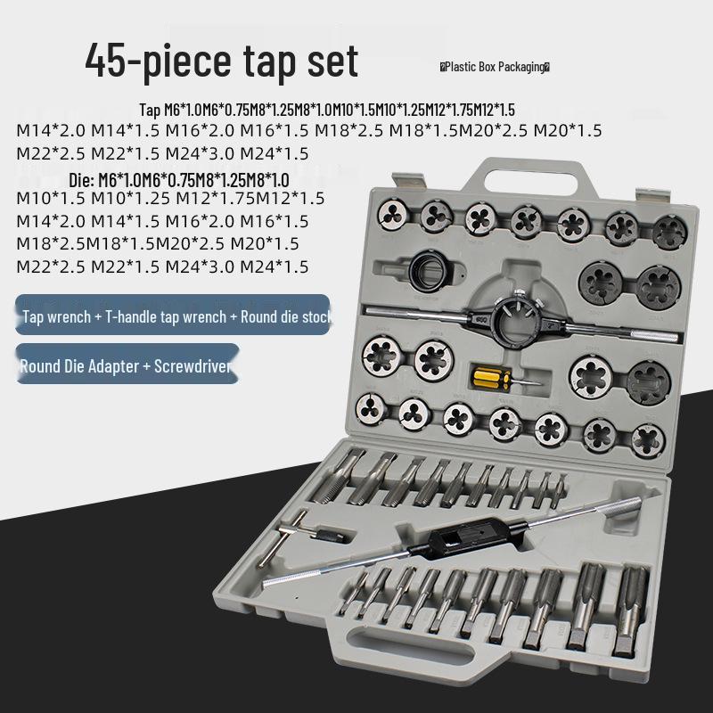 Manual Tap and Die Set: Tapping Drill Bits & Wrench Kit M3-M30