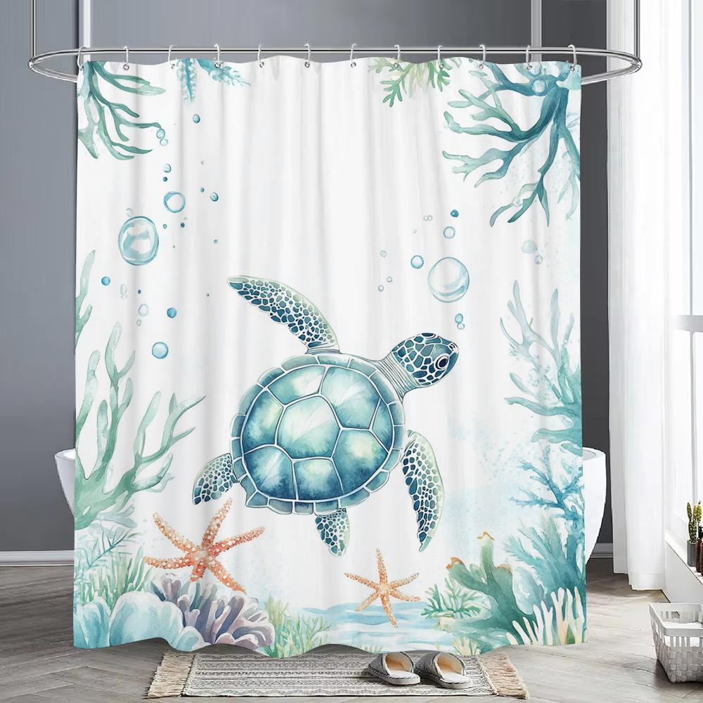Marineland Sea Turtle Fun Shower Curtain For Beach Theme Bathroom Decorative Shower Curtain, Waterproof Shower Curtain With Hook