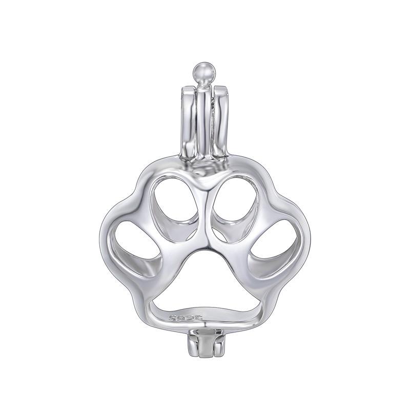 

S925 Sterling Silver Cat Paw Pendant Necklace with Openable Cage