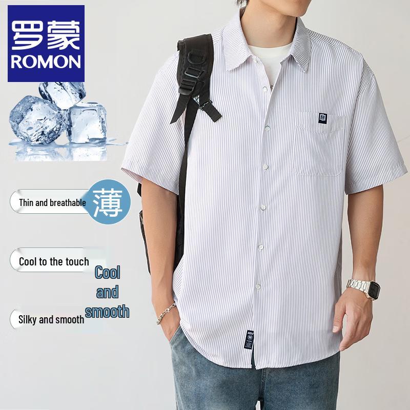 Luomeng Men s Striped Short-Sleeve Casual Shirt M