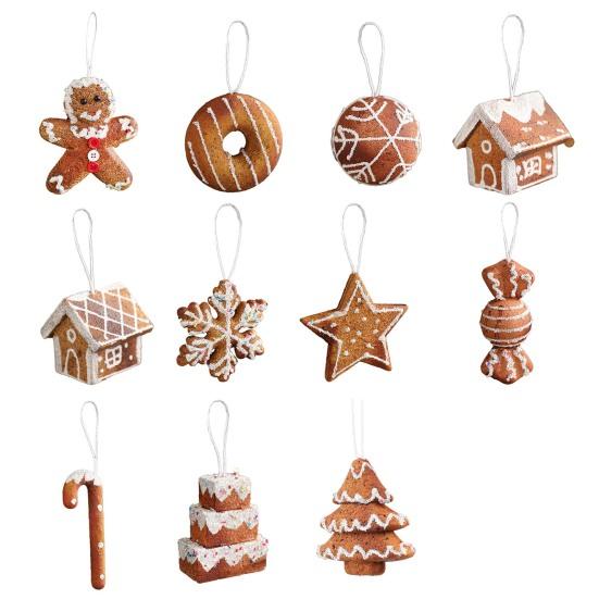 Christmas Ornaments 3D Foam Gingerbread/Star/Candy Cane Christmas Decoration Sticky Powder Hanging Decor for Xmas Tree