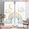 2pcs 2D Flat Printing Curtains Cute Rainbow Cloud Moon Polyester Without Electricity Party Decorations for Indoor Celebrations
