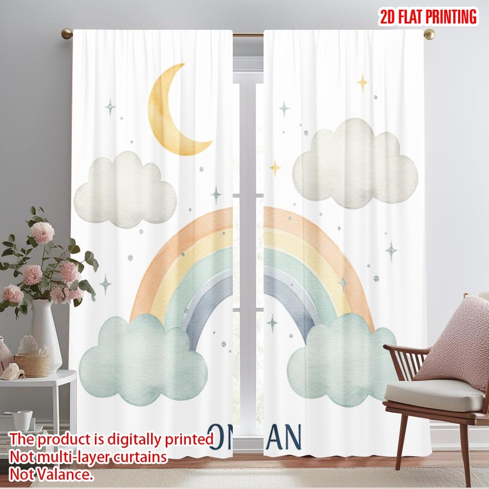 

2pcs 2D flat printing Curtains Cute Rainbow Cloud Moon Polyester Without Electricity Party Decorations for Indoor Celebrations 52.50×116.00 CM 2pcs