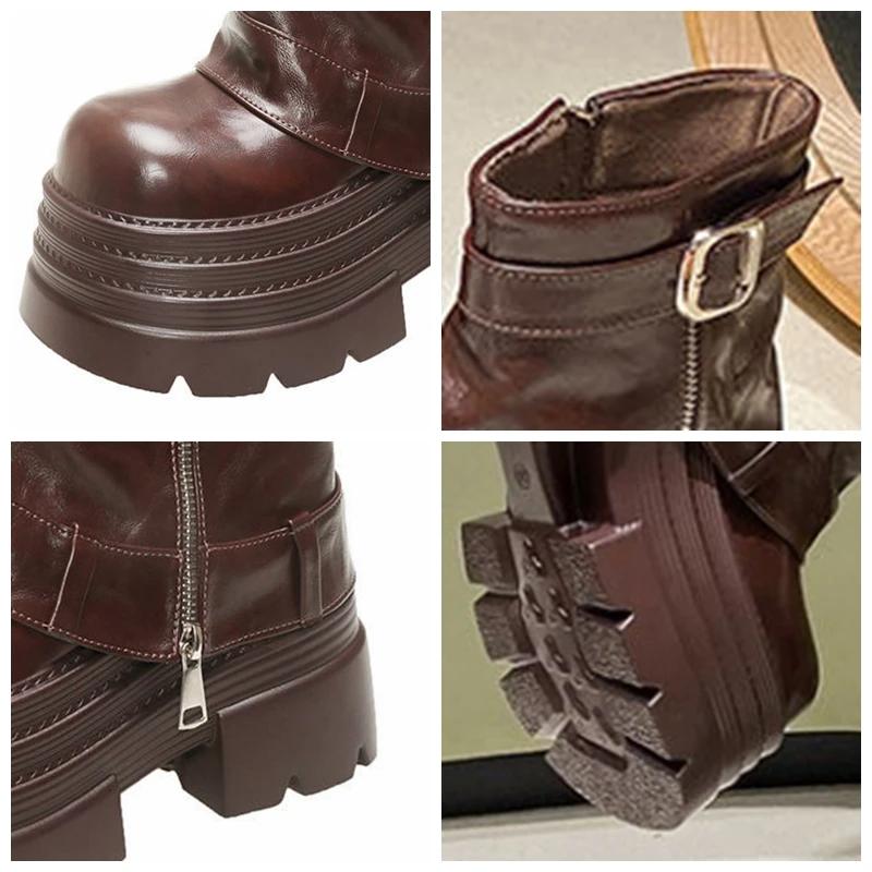 Fashion 10cm Pigskin Leather Winter Autumn Ankle Booties Fashion ZIP Women Moccasins Platform Wedge Chimney Plush Spring Shoes