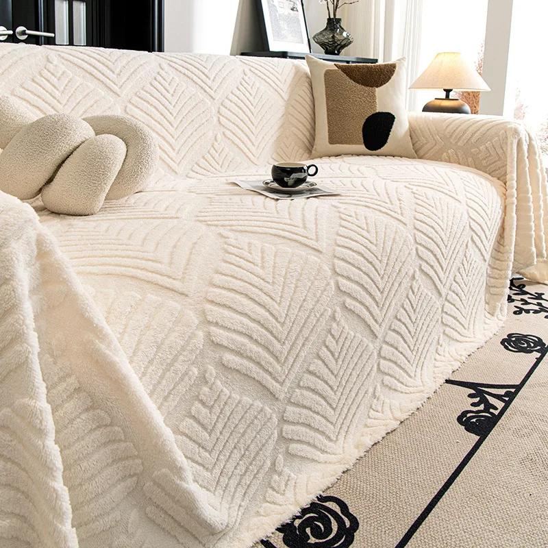 Jacquard Plush Sofa Cover Cloth Anti Slip Large Modern Plush Thick Cushion All Inclusive Sofa Towel Blanket Living Room Decor
