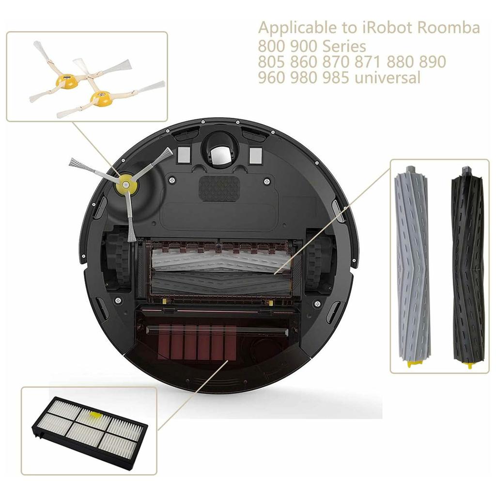 8Pcs Replacement Parts Kit for iRobot Roomba 800/870/880/960/980 Main Brush Side Brush Filter Set
