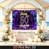 Party Backdrop Happy 50Th Birthday Birthday Blue Purple 50Th Photo Booth Background Front Door Decor