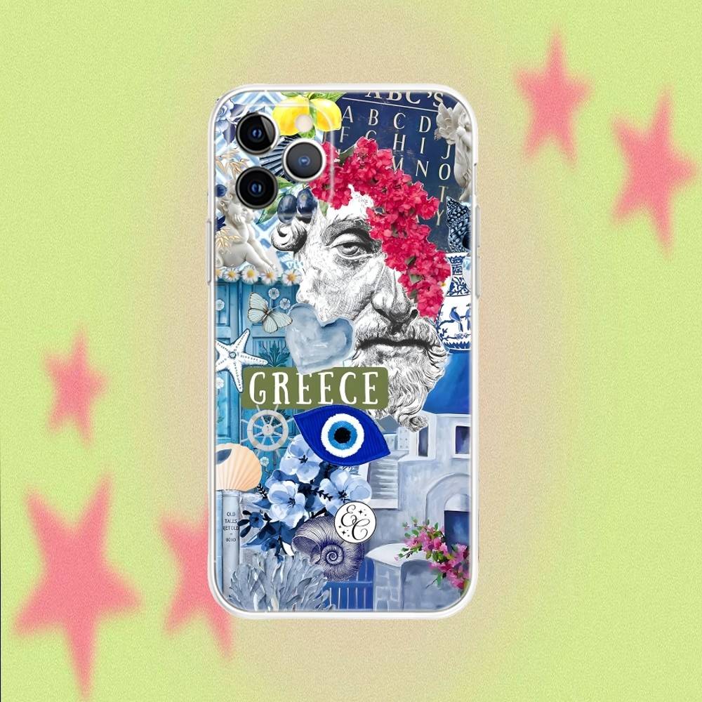 

Greek Santorini Summer For iPhone 17,16,15,14,13,12,11,Air,X,XR,Pro,Max,Plus Transparent Non-Slip Cover iPhone17PRO