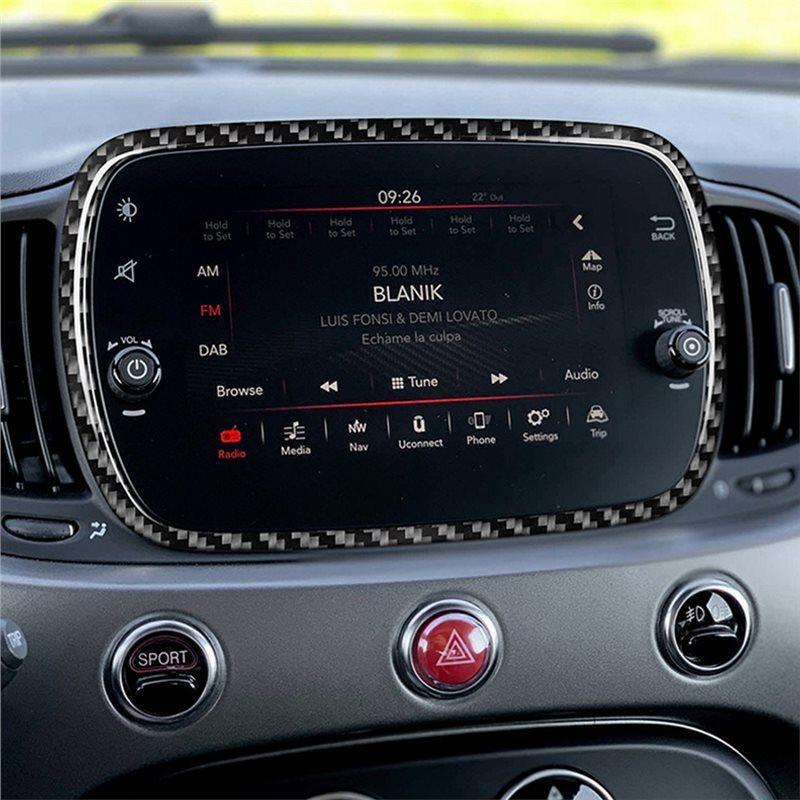 5 Inches Car Navigation Panel Bezel Real Hard Carbon Fiber Trim Sticker For Fiat 500 Abarth 595 2010-2015
