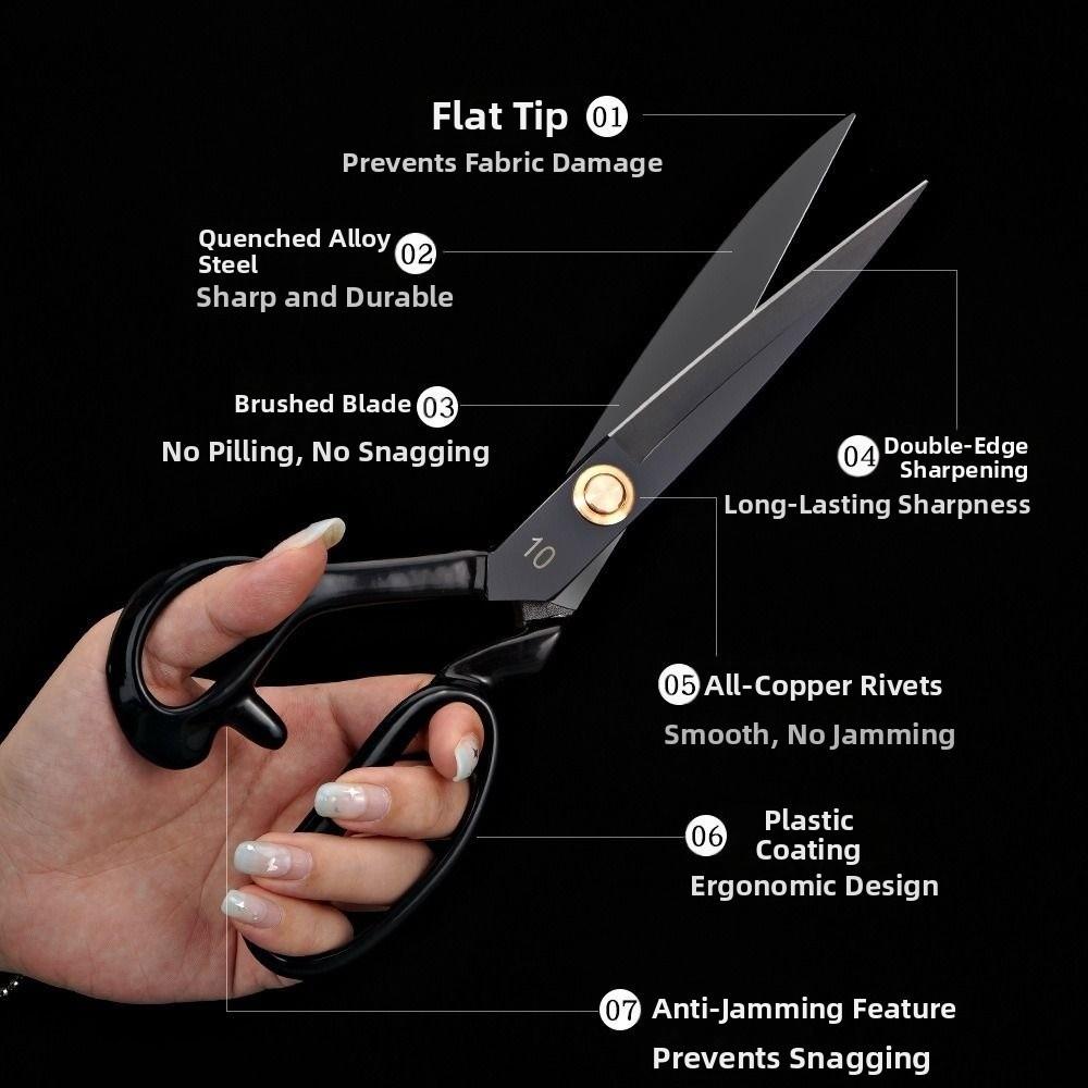 Professional 8-12inch Tailor Scissors Anti-Rust Ergonomic Fabric Scissors Black Durable Sewing Shears Embroidery Work