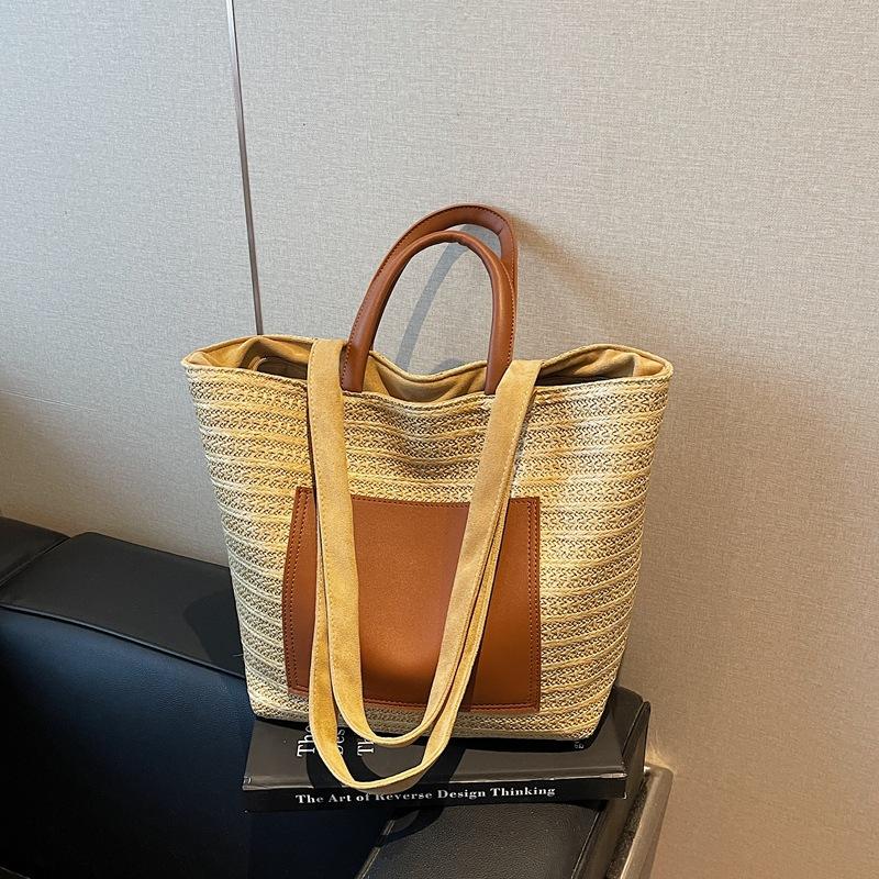 Simple woven shoulder bag casual commuter handbag summer new bag women's fashion tote bag