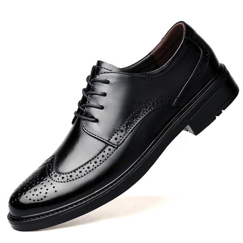 Men's Formal & Casual Brogue Leather Shoes - Low-top Pointed Toe Carved Cowhide, Large Sizes Available
