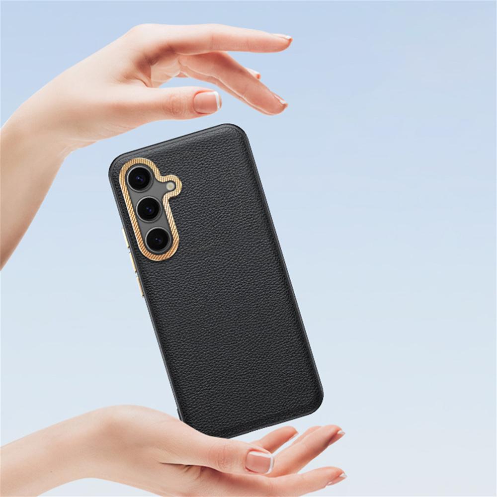 For Samsung Galaxy S25+ Phone Case Leather+TPU Back Cover with Metal Lens Frame